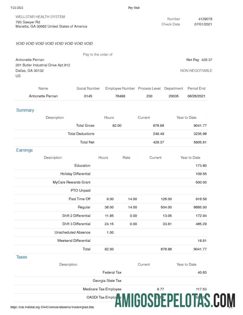 Em branco Modelo de recibo de pagamento do WELLSTAR HEALTH SYSTEM em formatos Word e PDF.pdf, 1